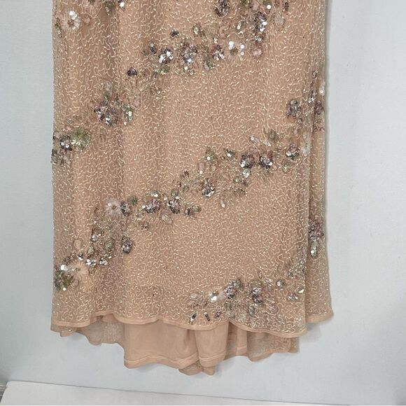 Mac Duggal 5500 Size 14 Floral Embellished Bateau Neck Formal Gown, Nude Silver - Picture 6 of 15